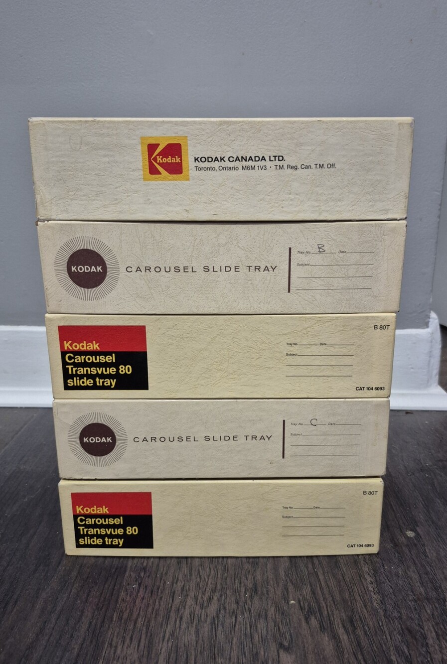 Lot of 5  Vintage Kodak Carousel Transvue 80 Slide Trays in Original Boxes